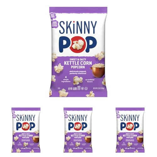 SkinnyPop Popped Sweet & Salty Kettle Popcorn, Gluten Free, Vegan Popcorn, Non-GMO, Healthy Popcorn Snacks, Skinny Pop, 5.3oz Grocery Sized Bag (Pack of 4)