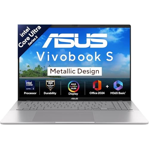 ASUS Vivobook S16,Intel Core Ultra 5 225H,AI PC(Intel Arc iGPU/16GB RAM/512GB SSD/FHD/16/60Hz/Backlit Keyboard/70Whr/Windows 11/M365 Basic(1Year)*/Off