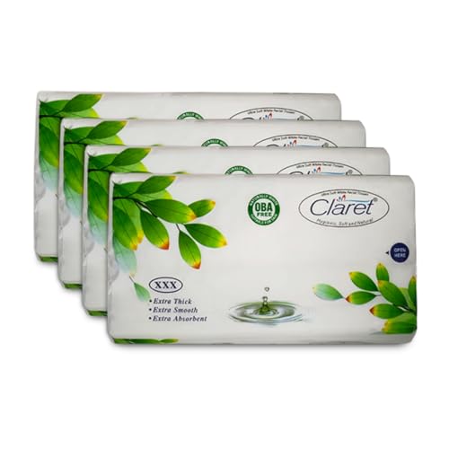 Claret Ultra Soft 2-Ply White Facial Tissues | 100 Pulls | Pack Of 4 | Skin-Friendly & OBA-Free | (18 x 20 cm)