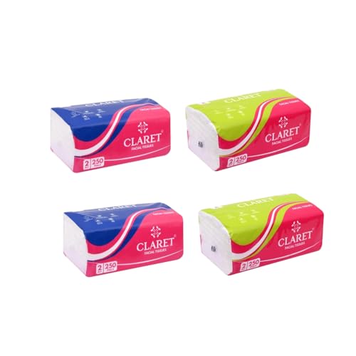 2-Ply Facial Tissue | Makeup Removal Tissue Wipes | Tissue Paper For Office Desk | Car Accessories | 250 Pulls Super Soft & Highly Absorbent | Pack of