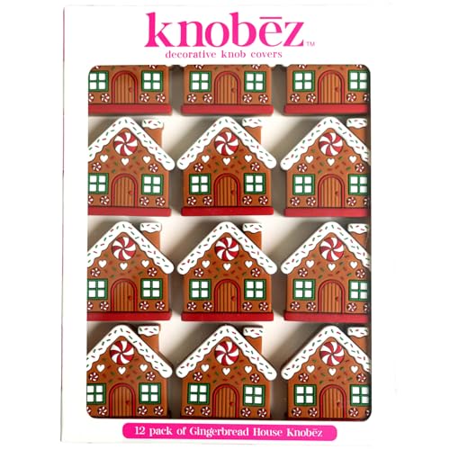 Knobēz: Decorative Knob Covers - Gingerbread House - 12pk - Stretch Over Hardware Decorations, Holiday-Winter-Christmas, Kitchen-Bathroom-Dresser-Home