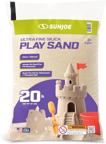 Sun Joe Ultra Fine Silica Play Sand for Sandboxes, Sensory Tables, Gardens, Weighted Toys & Aquariums, for Molding, Digging & Sculpting, 20 Pounds, PLYSAND20