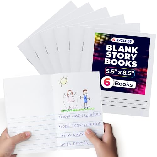 Hygloss 6 Pcs Blank Storybooks for Kids - Bulk Small Notebooks Journals White Soft Cover Notebooks - 5.5x8.5-24 Half-Lined Pages - Blank Books for Kids to Write Stories & Illustrate