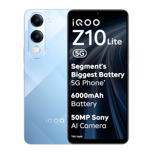 iQOO Z10 Lite 5G (Titanium Blue, 4GB RAM, 128GB Storage) | 6000 mAh Battery | Dimensity 6300 5G Processor with 433K+* AnTuTu Score | IP64 Rated & Mili