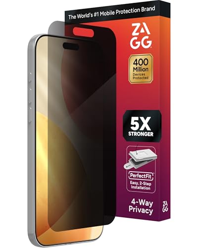 ZAGG Privacy XTR Screen Protector for iPhone 17 Pro Max - 4-Way Privacy Full-Screen Filter, 5X Stronger, Fingerprint-Resistant Tempered Glass, Smooth Feel, Easy Two-Step Installation