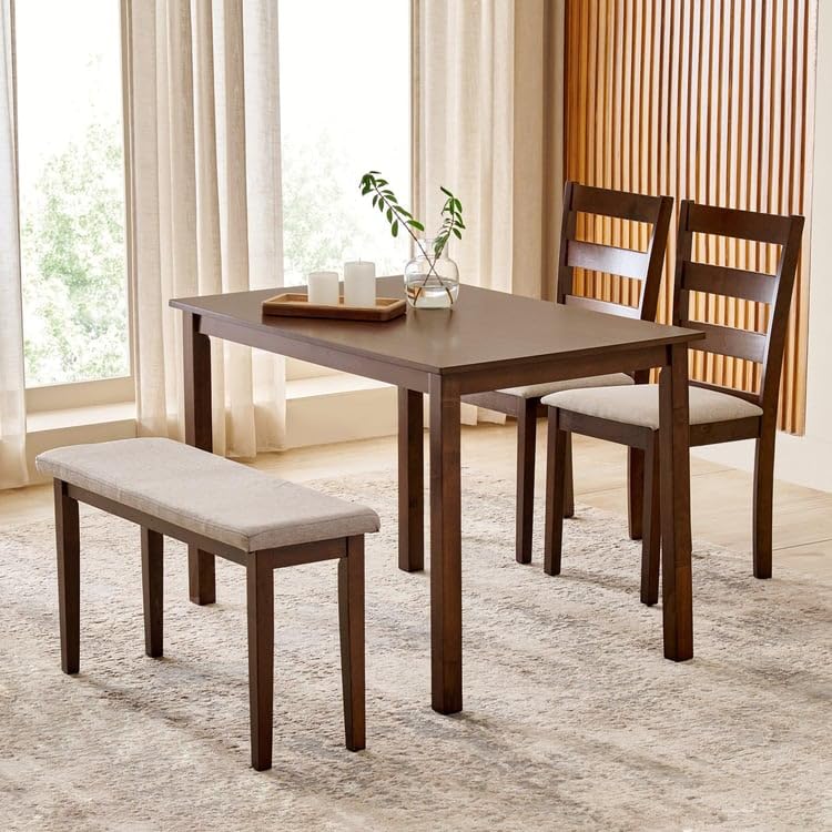 Home Centre Helios Lia | Solid Wood | 4 Seater Dining Table Sets | Brown | 1 Table with 2 Chairs and 1 Bench | 1 Year Warranty