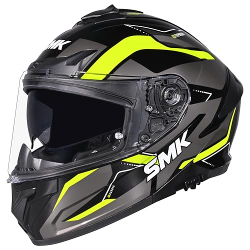 SMK Typhoon Azonix ISI, DOT & ECE 06 Certified Helmet with Antifog Pinlock 30 & Dual Visor Black & Grey Yellow - XXL