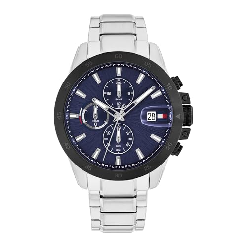 (-32%) Tommy Hilfiger Uhr Mit Zwei Zeitzonenfür Herren mit Silbernes Edelstahlarmband - 1792198