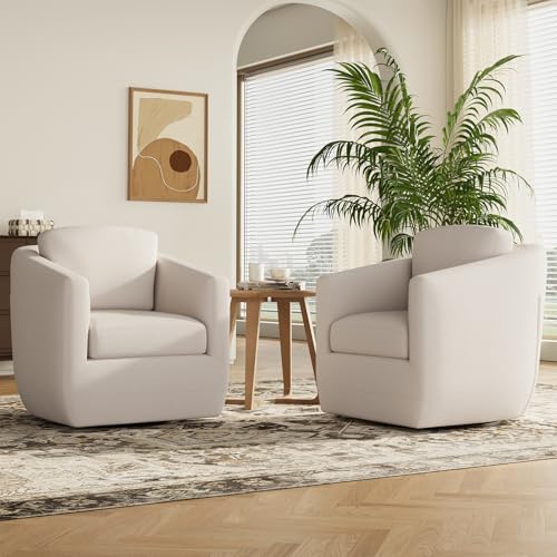 COLAMY Swivel Accent Chair Set of 2, 360° Swivel Round Chair with Hidden Storage, Modern Small Barrel Armchair for Living Room/Bedroom, Beige