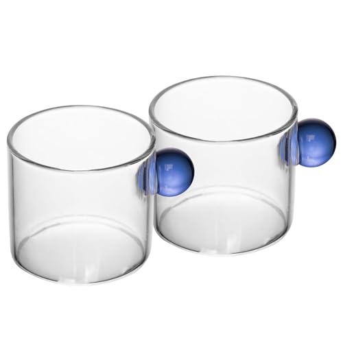 WOLFF - Conjunto 2 Xícara de Café com ​Alça Esfera Azul 95ml Vidro Borossilicato
