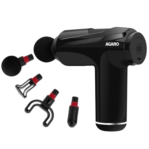 AGARO Primo Gun Massager, 4 Heads, 6 Speed, Rechargeable, Handheld, Deep Tissue Muscle Massager for Full Body Relief, Muscle Relaxation of Neck, Shoul