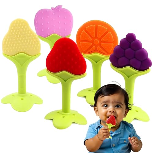 Fruit Shaped Teethers for Babies 6+ Months, BPA-Free Silicone Teething Toy for Infants, Natural Organic Freezer Safe & Soft Toys for Toddlers|Ideal Gi
