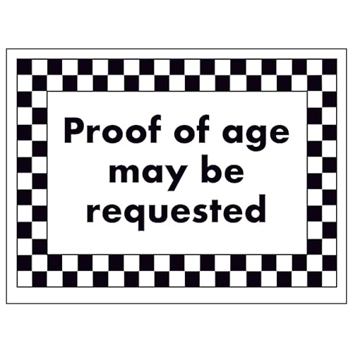 V Safety Proof of Age May Be Requested 200 x 150 mm - Glow In The Dark 1mm Rigid Plastic Safety Sign