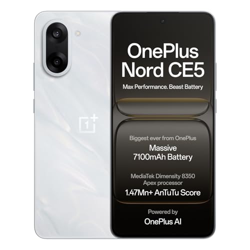 OnePlus Nord CE5 | MediaTek Dimensity | Massive 7100mAh Battery | Powered by OnePlus AI | 128GB 8GB | Marble Mist OnePlus Nord CE5 | MediaTek Dimensit