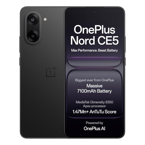 OnePlus Nord CE5 | MediaTek Dimensity | Massive 7100mAh Battery | Powered by OnePlus AI | 128GB 8GB | Black Infinity