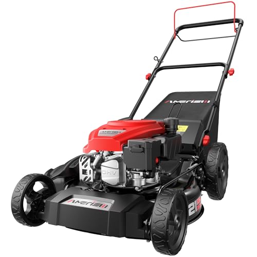 AMERISUN Self-Propelled Gas Lawn Mower, 170cc OHV Engine with High-Velocity Cooling, 21" Steel Deck, 1.4-Bushel Grass Catcher, 6-Position Height Adjustment, 3-in-1 Mulching & Discharge System