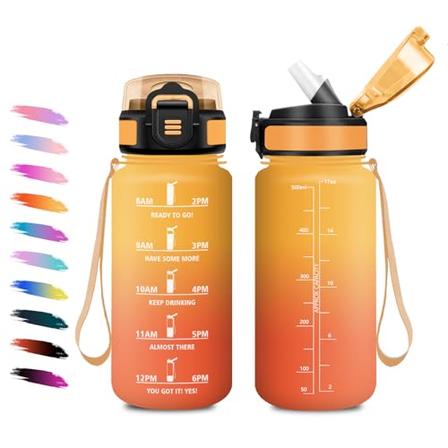 ⚡ BLITZDEAL (-72%) Trinkflasche 500ml, Wasserflasche mit Strohhalm, Motivierende Wasserflasche mit Zeitmarkierungen, Auslaufsichere, Trinkflasche Kohlensäure Geeignet, Sportflasche für Schule, Büro, Picknick, Gym