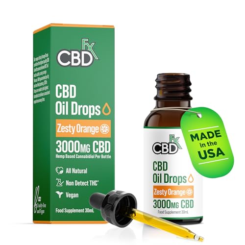 CBDfx 3000mg High Strength CBD Oil for Stress, Anxiety & Sleep Support, Zesty Orange Flavoured CBD Drops, Blended with MCT Oil, No THC, 30ml