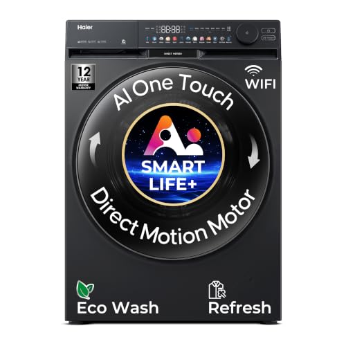 Haier Smart Choice 12 Kg AI Color Panel, One-Touch Smart Wash, Fabric Detection Fully Automatic Front Load Washing Machine with In-Built Heater,WI-FI,