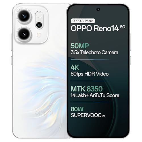Oppo Reno14 5G (Pearl White, 8GB RAM, 256GB Storage) - Without Offer