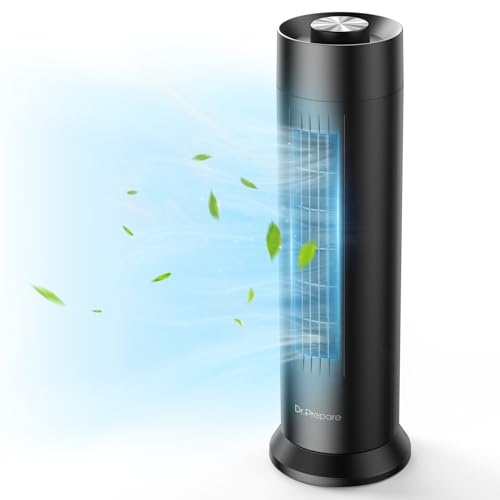 DR.PREPARE Ventilador de torre, ventilador de mesa silencioso de 28 dB, 3 velocidades, oscilação de 80°, design removível lavável sem lâminas, ventilador de mesa portátil de 40 cm para quarto, casa