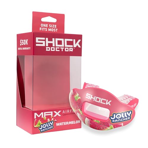 Shock Doctor Max Airflow Lip Guard, Full Mouth Protection Compatible with Braces, Lip Guard, Instant Fit Mouthguard for Football, Hockey, Lacrosse OSFA, Jolly Rancher Watermelon