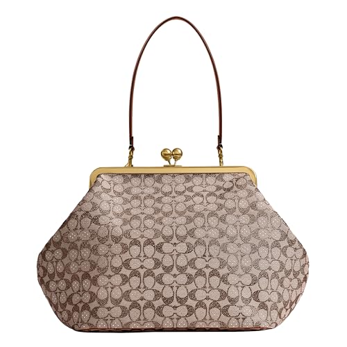 Coach Large Kisslock Frame Bag in Crystal Signature Jacquard, B4/Burnished Amber