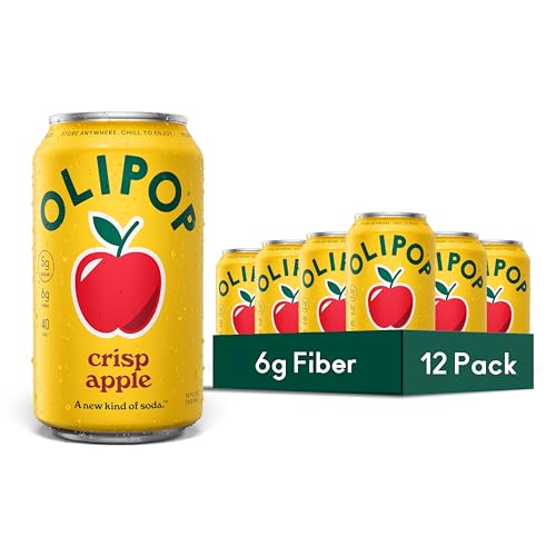 OLIPOP Prebiotic Soda Pop, Crisp Apple, Pantry Pack Packed with Prebiotics, Fiber, and Botanicals, Gluten Free, Vegan, GMO Free, 12oz (12-Cans)