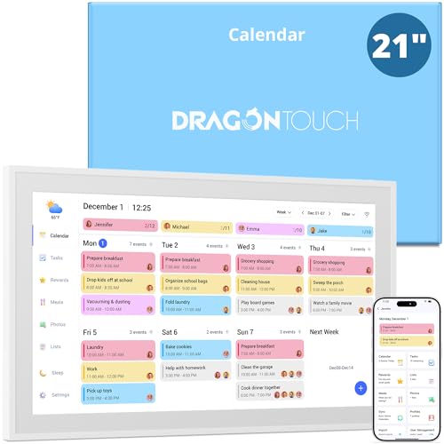 Dragon Touch 21.5 inch Digital Calendar Chore Chart – Interactive Touchscreen, Smart Family Planner, Hearth Display Desk Digital Calendar Seamless Scheduling