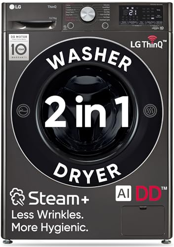 LG Smart Choice 12 Kg (Wash)/7 Kg (Dry) AI Direct Drive Technology,Steam+ & Wi-Fi Front Load Fully Automatic Washer Dryer(FHD1207STB, Intelligent&Conv