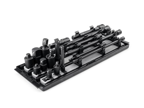 TEKTON 1/4, 3/8, 1/2 Inch Drive Impact Extension and Accessory Set with Rails and Tray (17-Piece) | SIA99201
