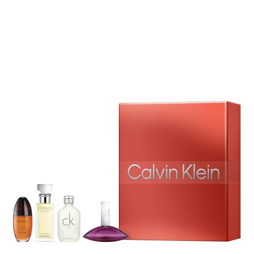 Calvin Klein Women's Multiline Travel Size Perfume Holiday Giftset 4-pc Set | Includes 0.5 fl oz Eternity, Euphoria, Obsession, and CK One | Discovery Size Perfume for Women