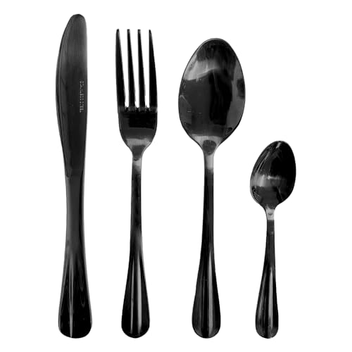 MEK Faqueiro Laguna 24 Peças em Aço Inox Preto Polido | Talheres em aço inox preto resistente à ferrugem para dar um toque moderno à mesa