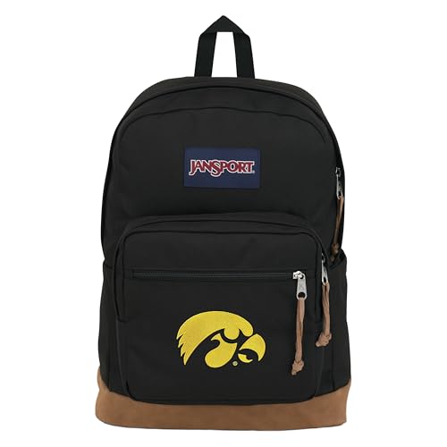 JanSport NCAA Officially Licensed Backpack, Iowa Hawkeyes, Right Pack with Padded 15-Inch Laptop Sleeve, Spacious Computer Bag, Durable Daypack with Bottle Pocket & Haul Handle, Black Iowa Hawkeyes One Size Team Color