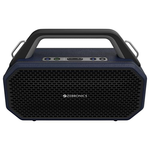 ZEBRONICS Prima, Portable Bluetooth Speaker, 90 Watts, Upto 9 Hours Playback, Dual 11.8cm Drivers, Dual Passive Radiators, BTv5.4 | TWS | AUX | USB, Carry Strap, Deep Bass, Splash Proof (Blue)