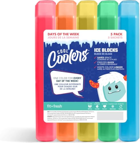 Fit & Fresh Cool Coolers, Days of the Week Ice Blocks,Compact Reusable Ice Packs for Lunch Boxes & Coolers,Multi Colored,5 Count (Pack of 6)