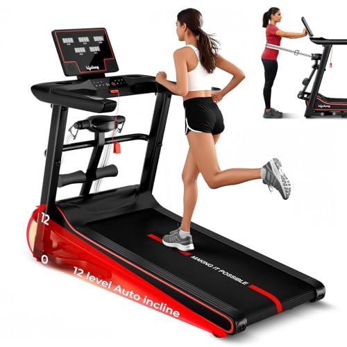 Lifelong FitPro Treadmill | 5HP Brushless Motor | 12 Level Auto Incline with Massager | Max Speed 14 km/hr |Bluetooth | FitShow App| Hydraulic Fold | 