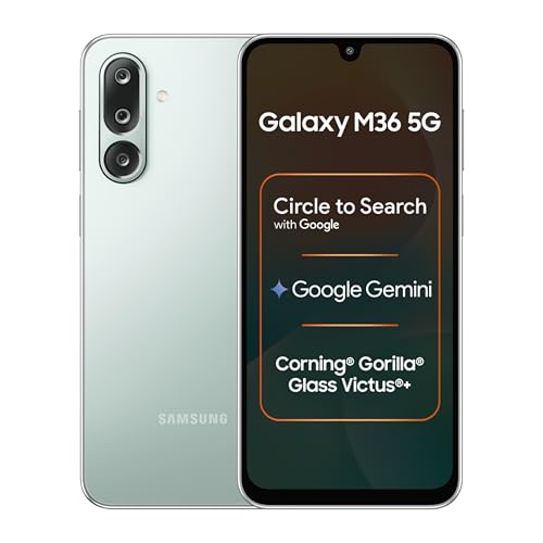 Samsung Galaxy M36 5G Mobile (Serene Green, 6GB RAM, 128GB Storage) | Google Gemini| Gorilla Glass Victus+ | 7.7mm | AI Enhanced 50MP OIS Triple