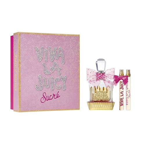 Juicy Couture Viva La Juicy Sucré Eau De Parfum, Women's Perfume with Notes of Peach, EDP Spray Glitter Gift Set - 4.06 Fl Oz