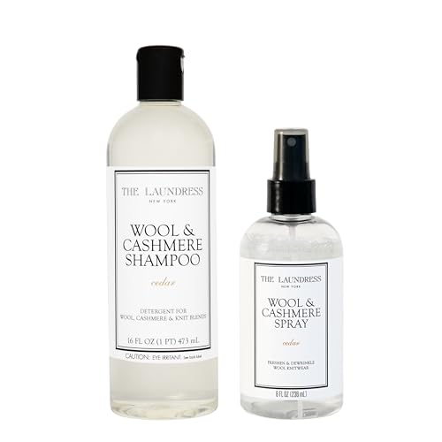 The Laundress Wool & Cashmere Shampoo, Double Concentrated Detergent, Cedar Scent, 16 oz + The Laundress Wool and Cashmere Fabric Spray, Wool Dewrinkle Spray, Fabric Refresher, Cedar Scent, 8 oz