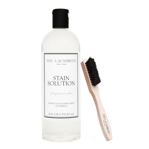 The Laundress Stain Solution, Laundry Stain Remover Treatment for Makeup, Red Wine, Coffee, Grass, 16 oz Stain Brush, Laundry Brush for Clothes Stain Removal, Small Brush for Cleaning
