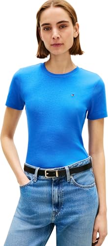 🔥 STARKER PREIS (-64%) Tommy Hilfiger Damen T-Shirt Kurzarm Slim Cody Rundhalsausschnitt, Blau (Blue Orbit), XS