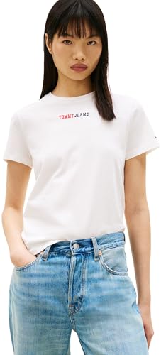 (-40%) Tommy Jeans Damen T-Shirt Kurzarm Essential Logo mit Rundhalsausschnitt, Weiß (Ecru), L
