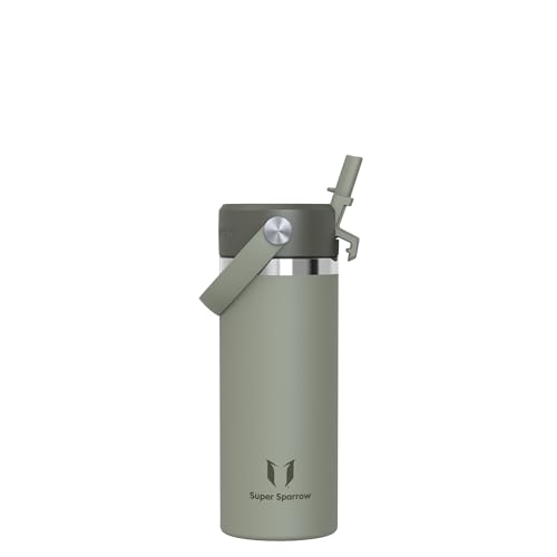 Sparrow RVS Drinkfles Kind 500ml - Isolerende Waterfles met Rietje | Waterfles Geïsoleerde, Drinkfles Lekvrije, BPA-vrij, Vaatwasserbestendig, SwivelSip, School, Sport