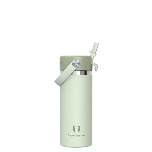 Sparrow RVS Drinkfles Kind 500ml - Isolerende Waterfles met Rietje | Waterfles Geïsoleerde, Drinkfles Lekvrije, BPA-vrij, Vaatwasserbestendig, SwivelSip, School, Sport