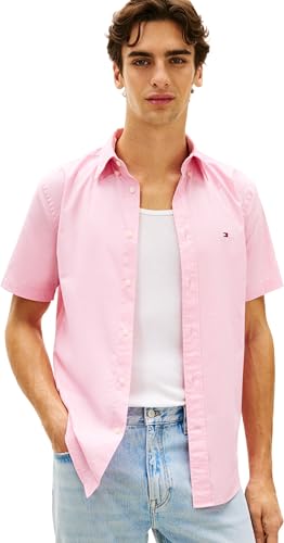 🔥 SELTEN SO GÜNSTIG (-51%) Tommy Hilfiger Herren Hemd Flex Poplin Solid aus Baumwolle, Rosa (Classic Pink), M