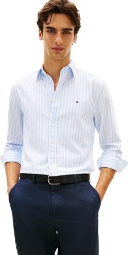 🔥 STARKER PREIS (-51%) Tommy Hilfiger Herren Hemd Flex Poplin Classic aus Baumwolle, Blau (Sweet Blue/Stripe), XL