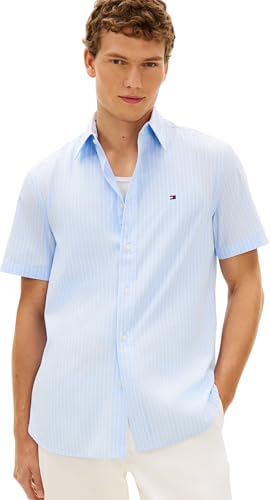 🔥 STARKER PREIS (-51%) Tommy Hilfiger Herren Hemd Flex Poplin aus Baumwolle, Blau (Sweet Blue/Stripe), M