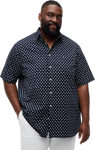🔥 SELTEN SO GÜNSTIG (-46%) Tommy Hilfiger Herren Hemd Flex Poplin Kurzarm, Blau (Desert Sky/Allover), 4XL