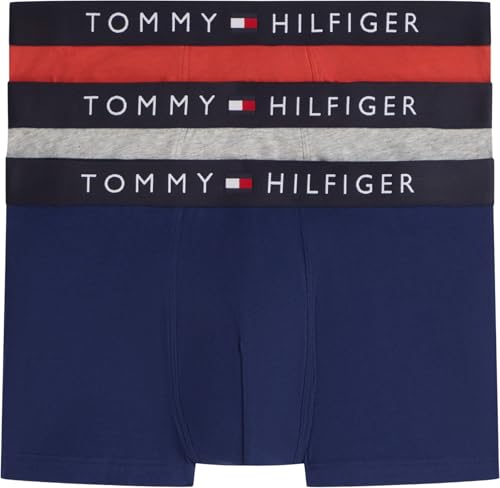 (-40%) Tommy Hilfiger Herren 3er Pack Boxershorts Trunks mit Logobund, Mehrfarbig (Drk Ash/PRP NVY/Tr Rd), M